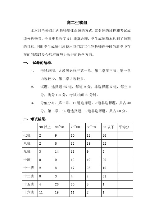 高二生物第一次考质量分析