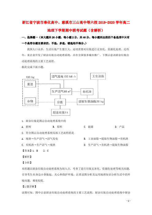 浙江省宁波市奉化高中慈溪市三山高中等六校2019_2020学年高二地理下学期期中联考试题含解析
