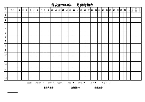 2014年(万年历)考勤表