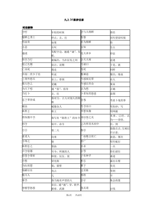 苏教版九年级语文上册词语解释
