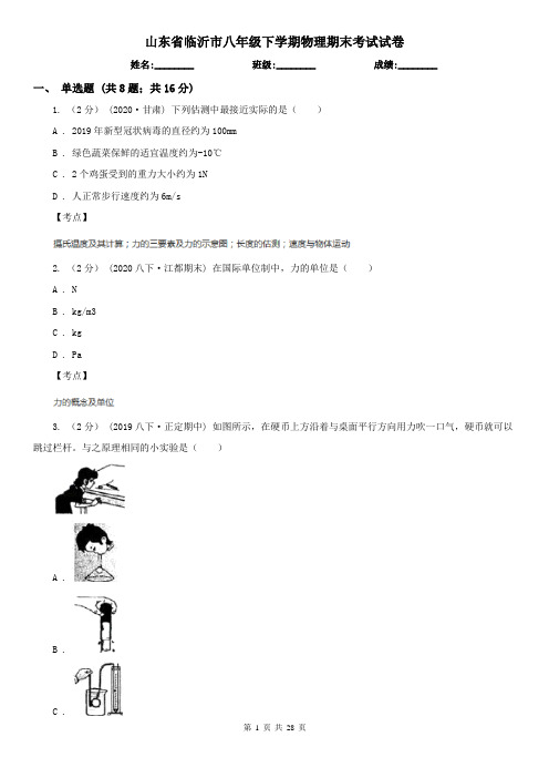 山东省临沂市八年级下学期物理期末考试试卷