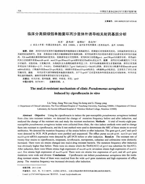 临床分离铜绿假单胞菌环丙沙星体外诱导相关耐药基因分析