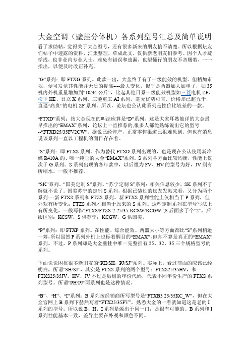 大金空调(壁挂分体机)各系列型号汇总及简单说明