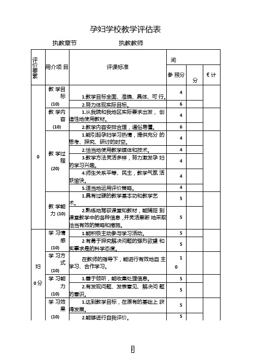 孕妇学校教学评价表