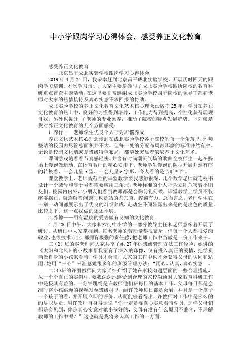 中小学跟岗学习心得体会,感受养正文化教育