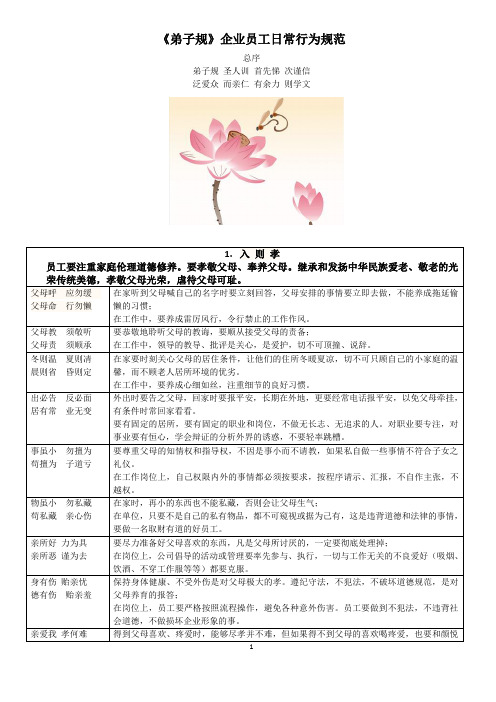 弟子规与企业员工日常行为规范 2014年8月13日