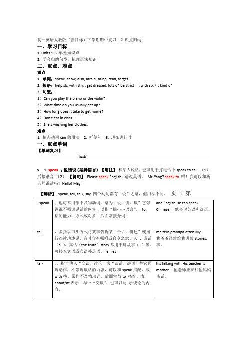 初一英语人教版新目标下学期期中复习知识点归纳学案 精选教学文档