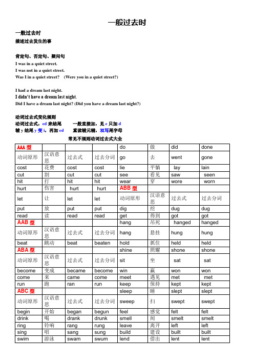 学而思英语一般过去时讲义总结及习题(有答案)