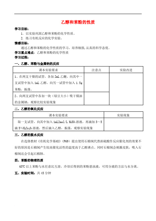 高中化学 2.2 乙醇和苯酚的性质学案1 苏教版选修6