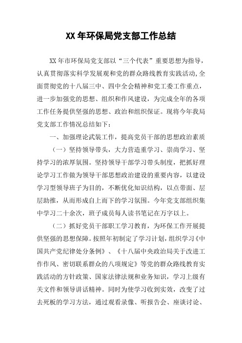 XX年环保局党支部工作总结_1