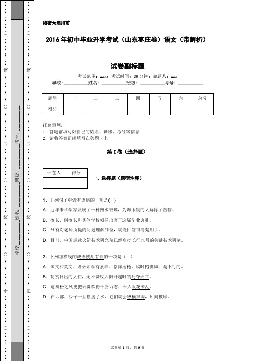 2016年初中毕业升学考试(山东枣庄卷)语文(带解析)