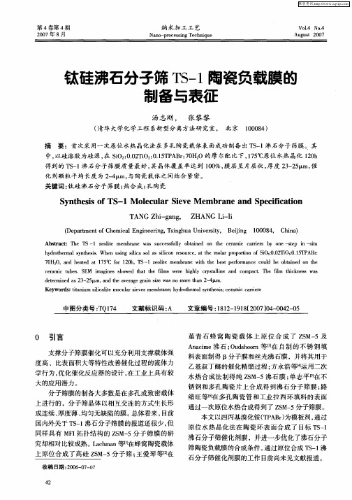 汰硅沸石分子筛TS-1陶瓷负载膜的制备与表征