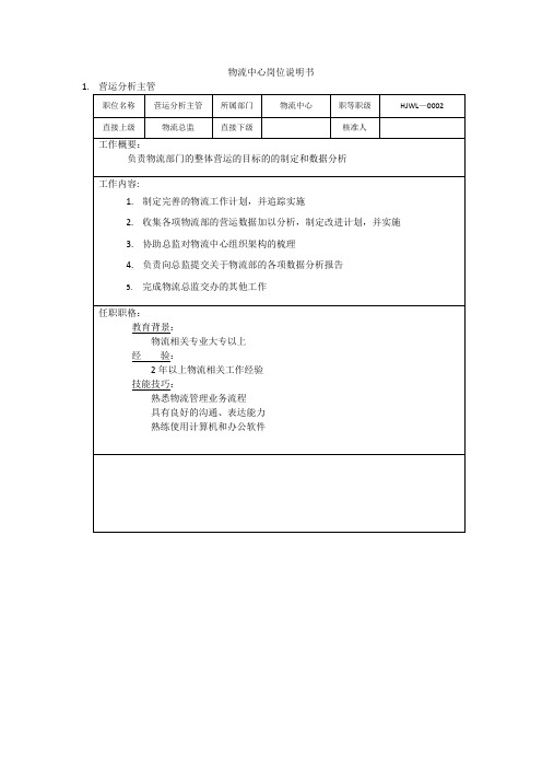 物流岗位说明书【最新范本模板】