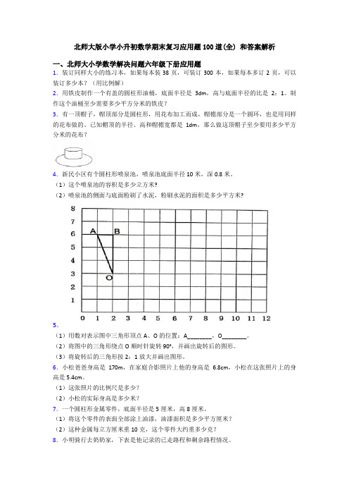 北师大版小学小升初数学期末复习应用题100道(全) 和答案解析