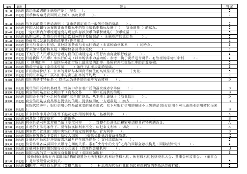 货币银行学一体化练习题答案(全部)