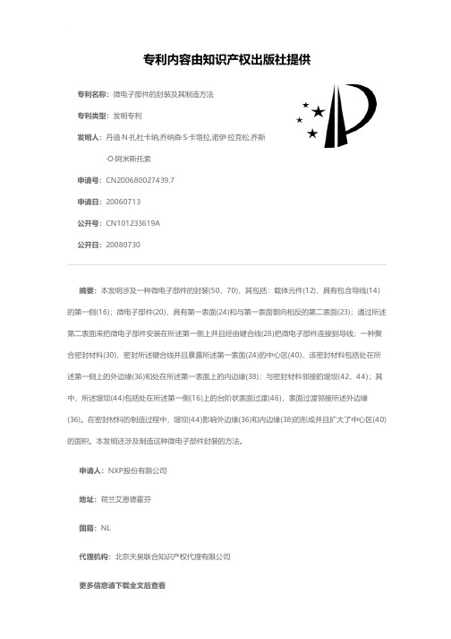 微电子部件的封装及其制造方法[发明专利]