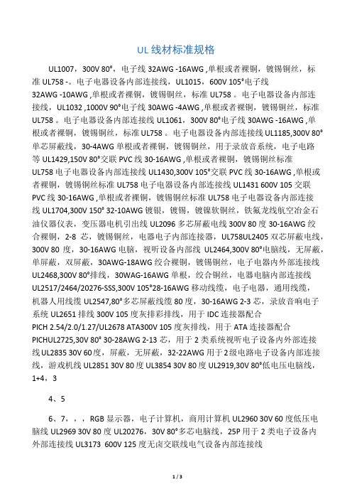 UL线材标准规格