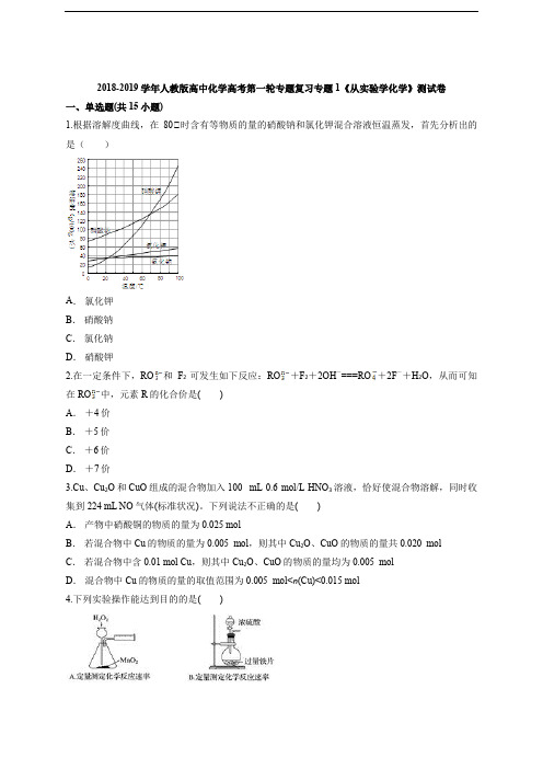 人教版高中化学高考第一轮专题复习专题1《从实验学化学》测试卷(解析版)