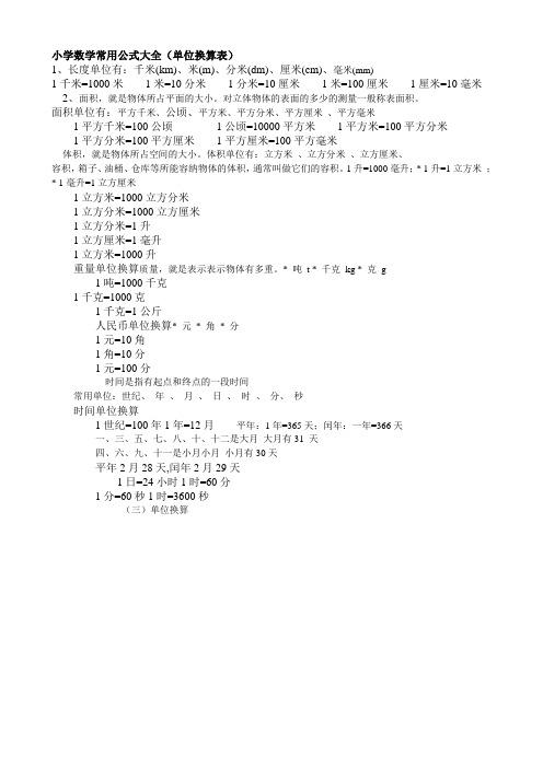 小学数学常用公式大全