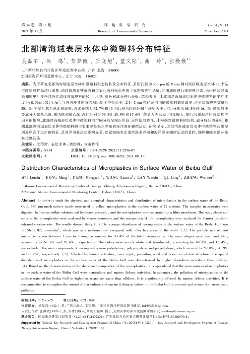 北部湾海域表层水体中微塑料分布特征