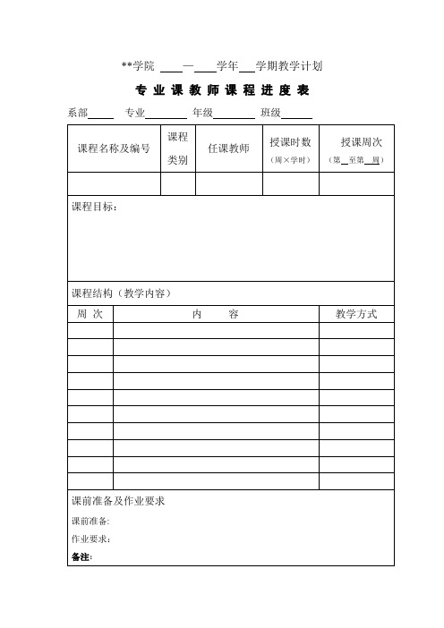湖北美术学院—学年学期教学计划专业课教师课程进度表【模板】