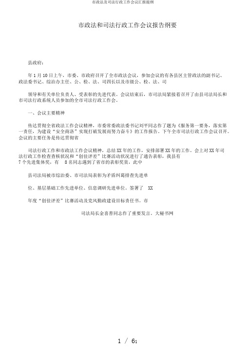 市政法及司法行政工作会议汇报提纲