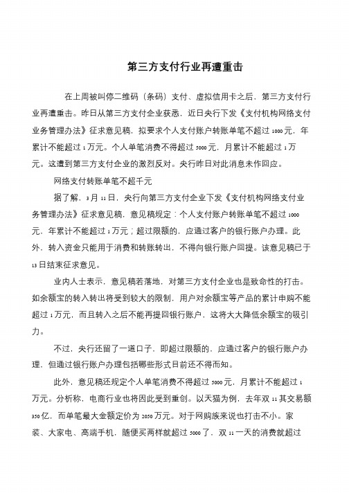 第三方支付行业再遭重击