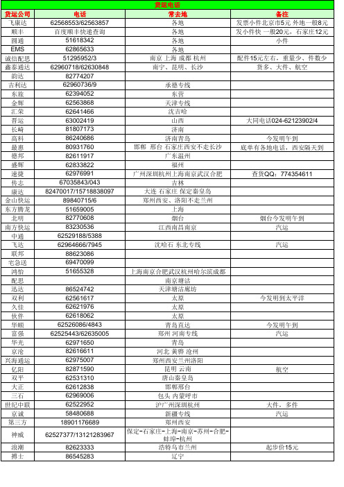北京中关村物流快递名单