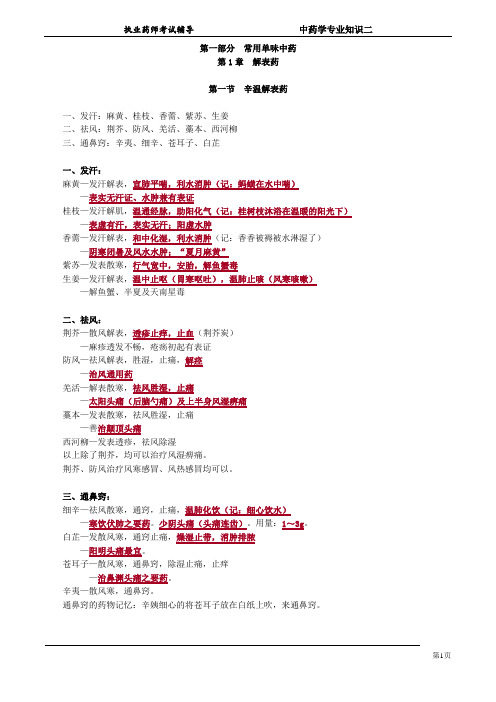 执业药师考试第一部分 常用单味中药