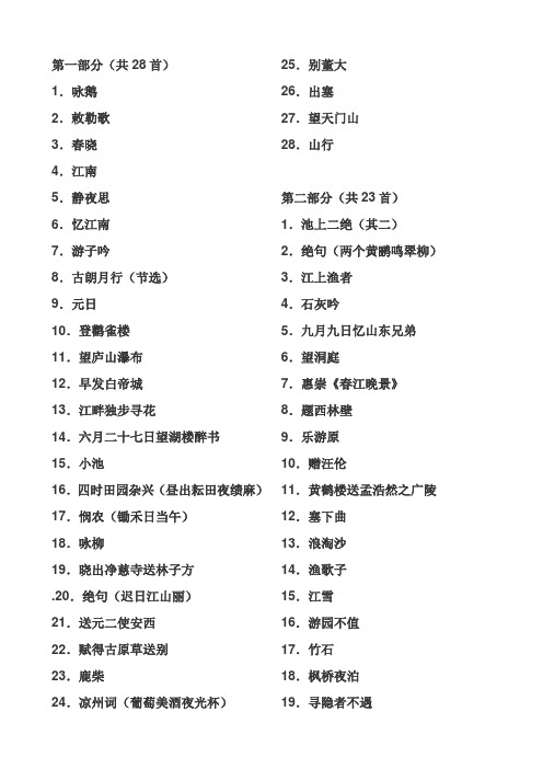 小学语文必背古诗词目录