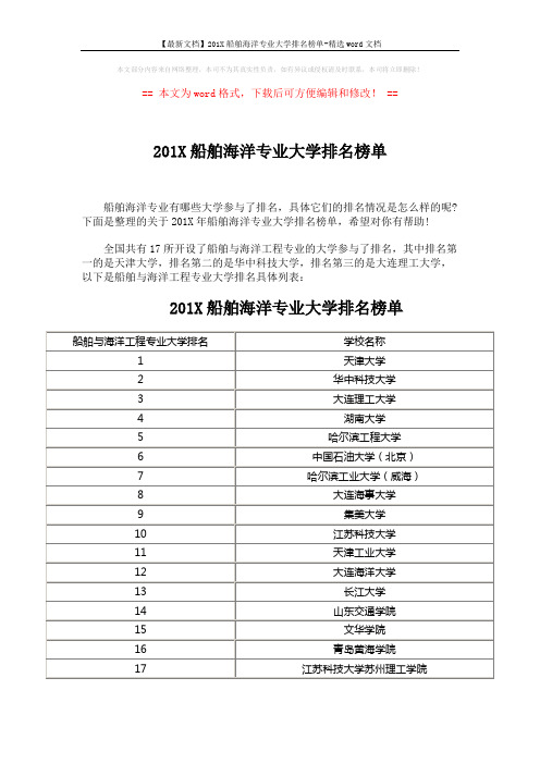 【最新文档】201X船舶海洋专业大学排名榜单-精选word文档 (2页)