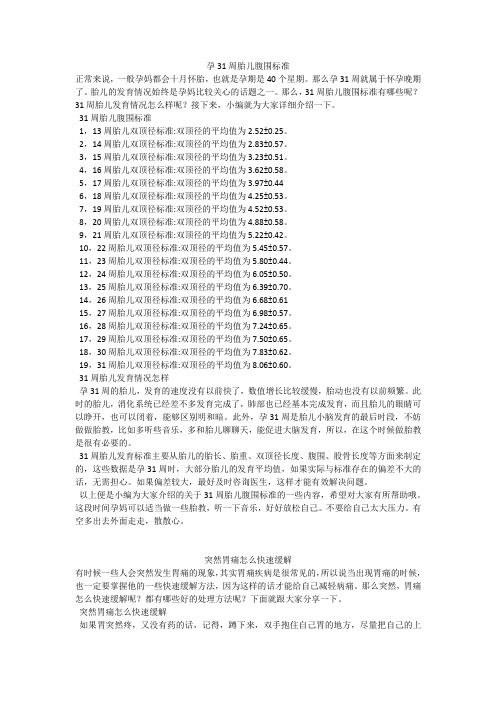 育儿知识：孕31周胎儿腹围标准