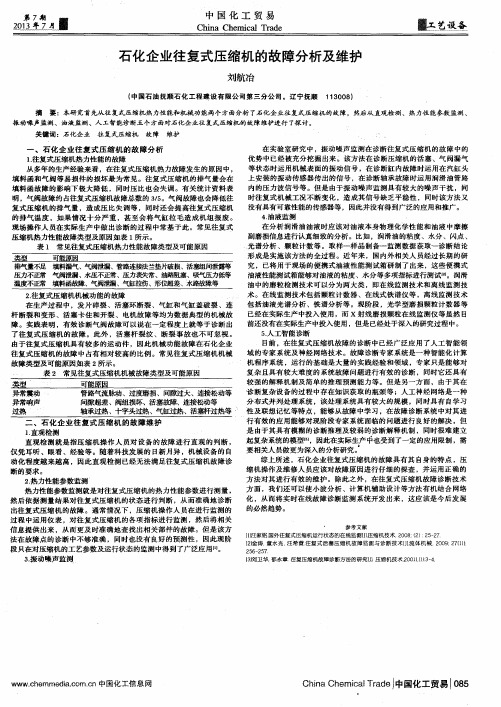 石化企业往复式压缩机的故障分析及维护