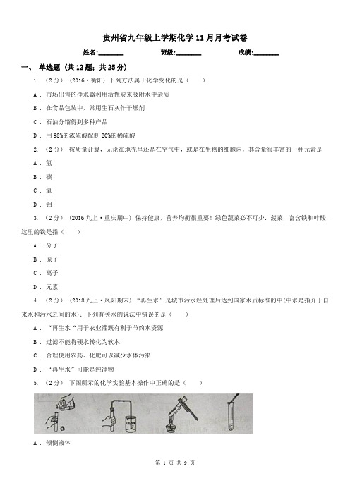 贵州省九年级上学期化学11月月考试卷