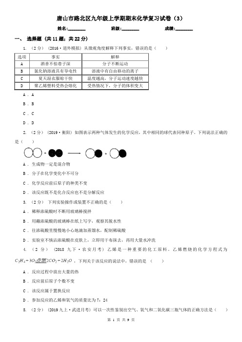 唐山市路北区九年级上学期期末化学复习试卷(3)