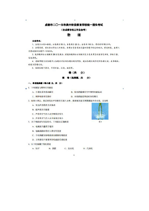 2015年成都中考物理试题及解析