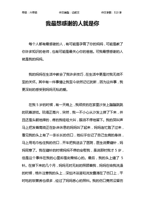 我最想感谢的人就是你作文【小学六年级500字】