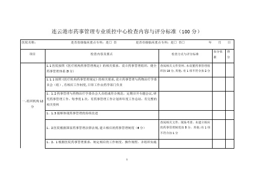 药事管理专业质控标准(100分)