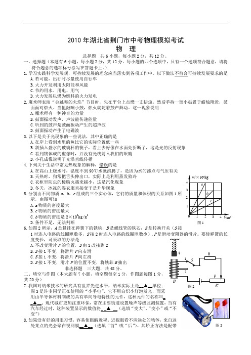 【初中物理】2010年湖北省荆门市中考物理模拟考试试卷 人教版