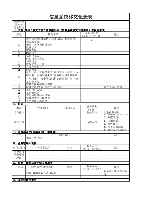 信息系统交接记录表