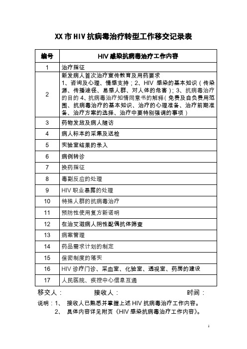 HIV感染抗病毒治疗移交工作内容(疾控移交医院)