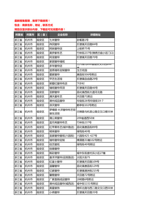 新版浙江省杭州市临安区窗帘企业公司商家户名录单联系方式地址大全71家