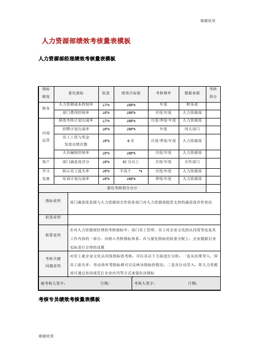 人力资源部绩效考核量表模板.doc