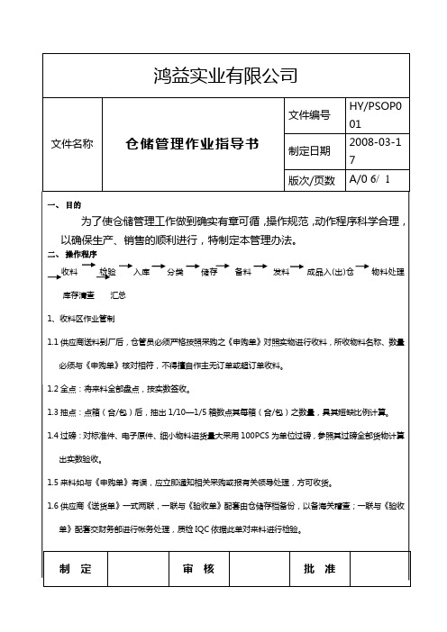 仓储管理作业指导书
