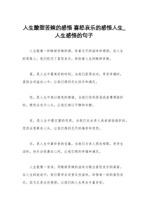 人生酸甜苦辣的感悟 喜怒哀乐的感悟人生_人生感悟的句子