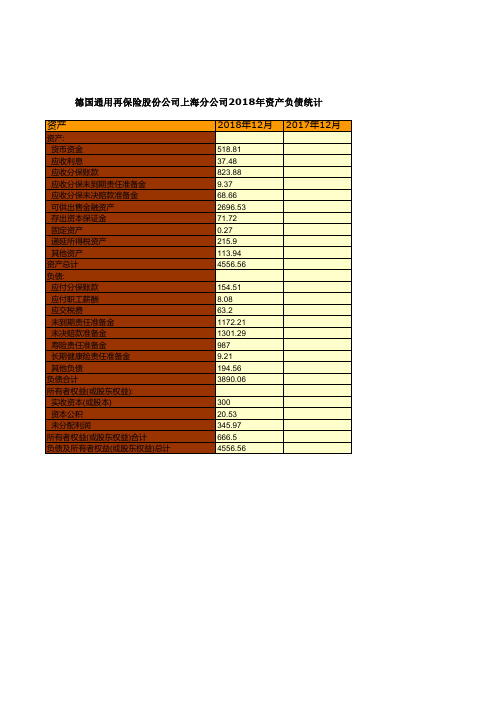 保险行业全国各省市区统计数据：德国通用再保险股份公司上海分公司2018年资产负债统计