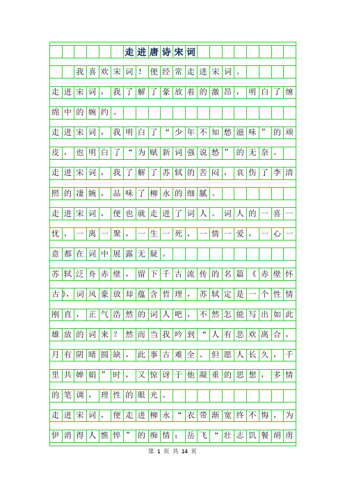 2019年走进唐诗宋词作文
