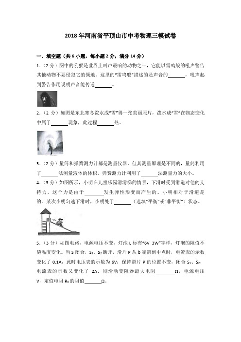 2018年河南省平顶山市中考物理三模试卷(解析版)