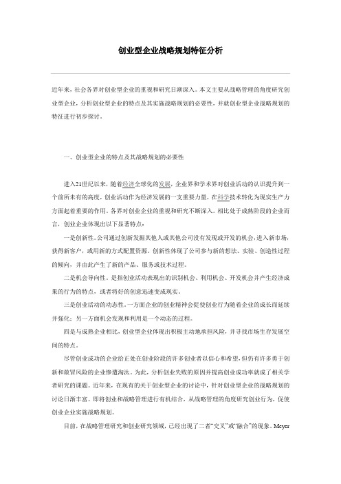 创业型企业战略规划特征分析