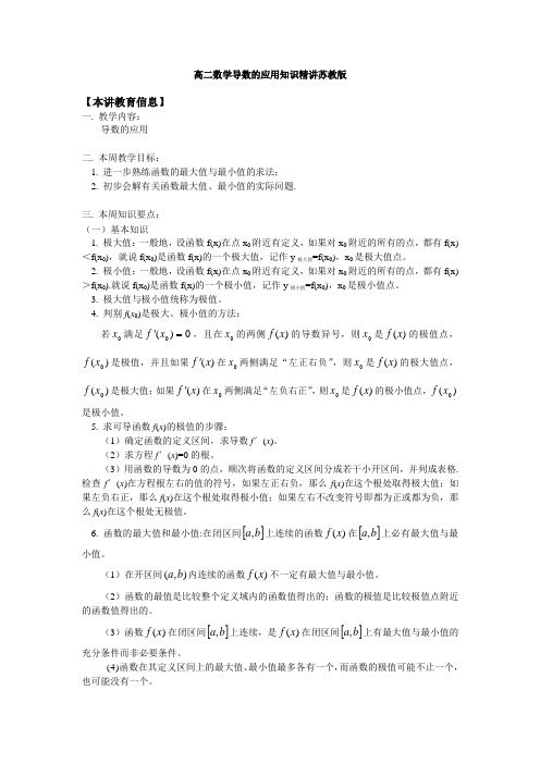 高二数学导数的应用知识精讲苏教版
